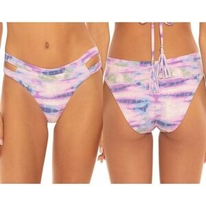 Isabella Rose Purple/Blue Tie Dye Split Strap Bikini Bottom, Medium